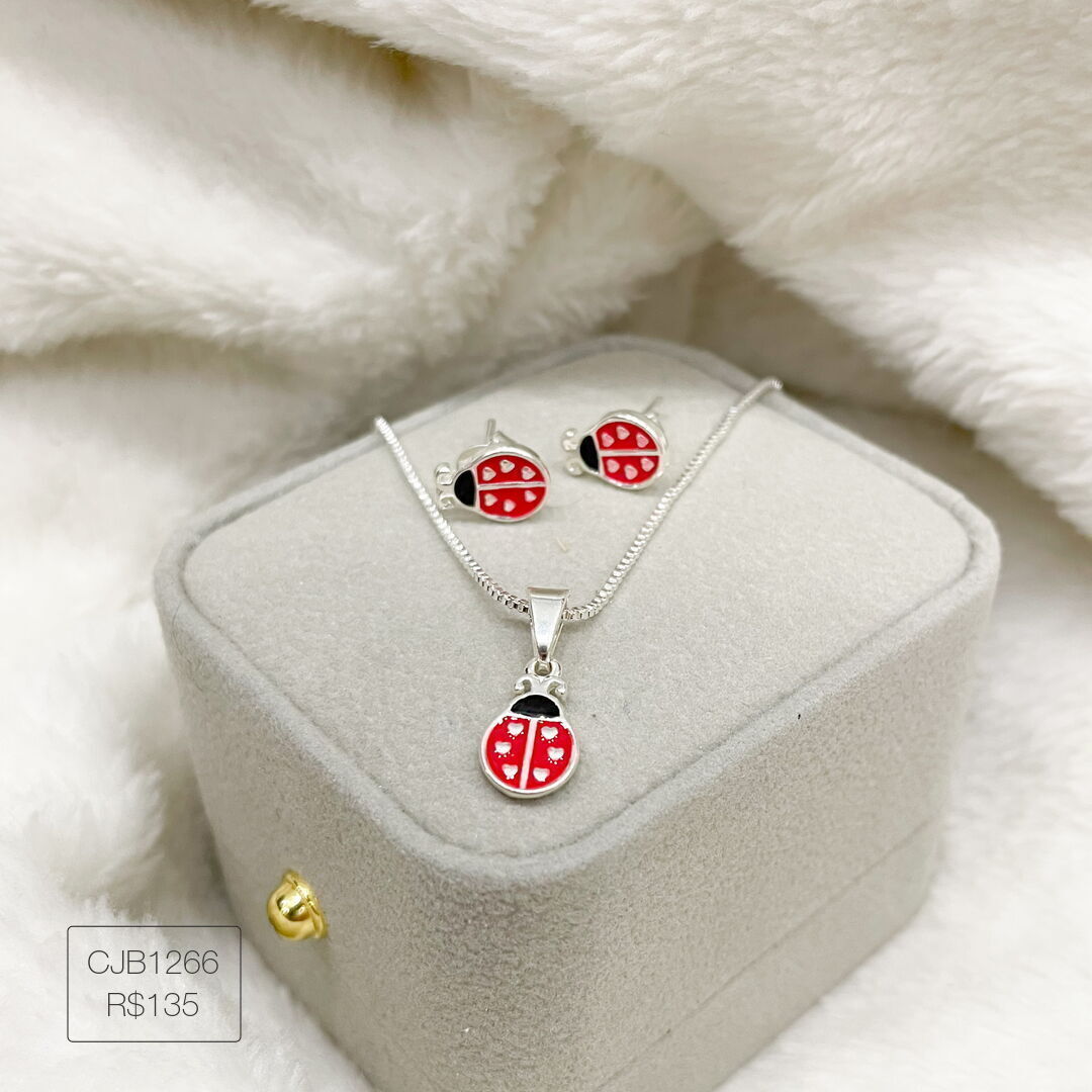 Conjunto Infantil Joaninha Esmaltado Prateado